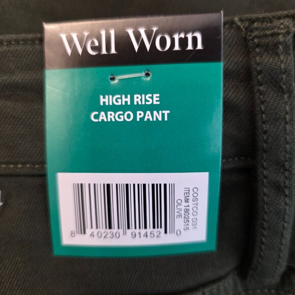 Well Worn Womens High Rise Cargo Denim Pant Straight Army Green Size 12/32 Large - Picture 13 of 17
